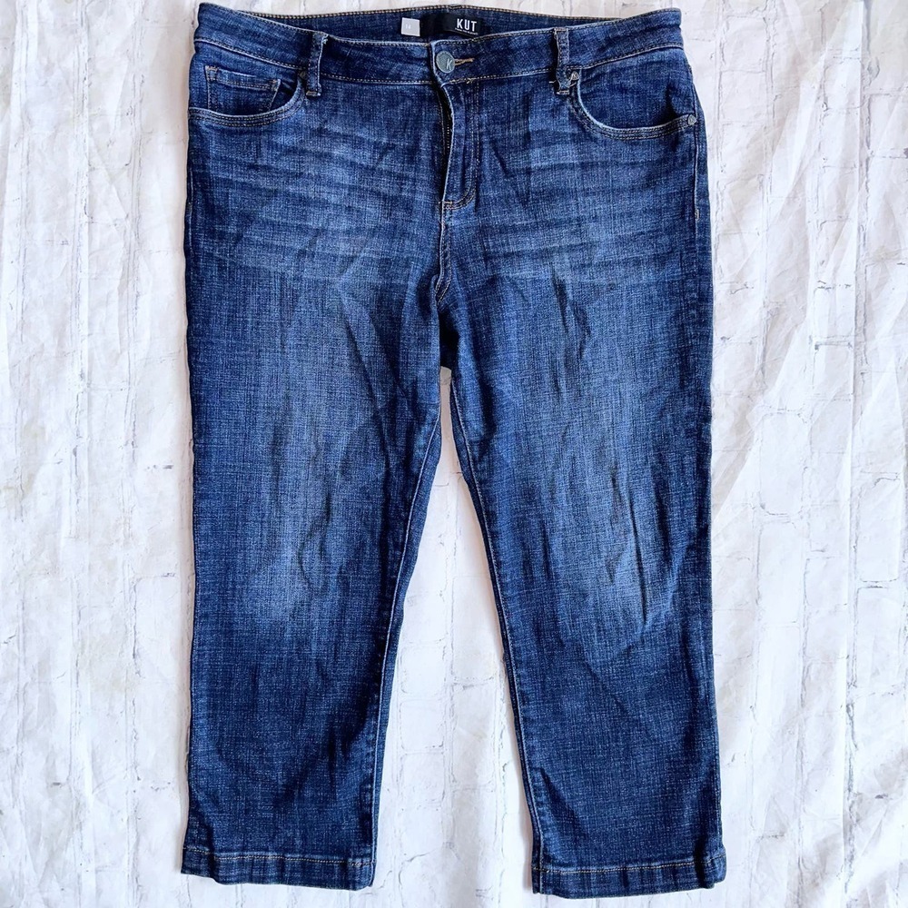 EUC Women’s Size 14 Kut From The Kloth Lauren Cropped Stretch Denim Blue Jeans - Picture 1 of 8